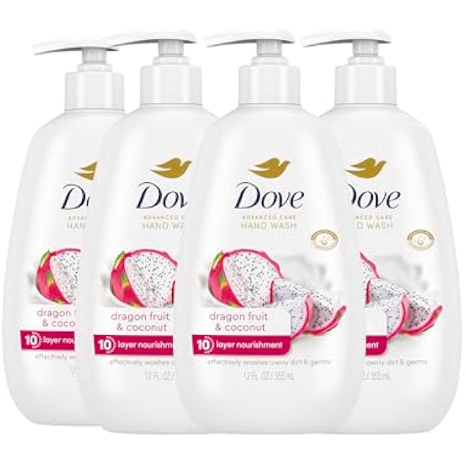 Dove ADVANCED CARE HAND WASH 4 COUNT FOR EFFECTIVELY WASHING AWAY DIRT & GERMS, DRAGONFRUIT & COCONUT WITH 10-LAYER NOURISHMENT - Image 1